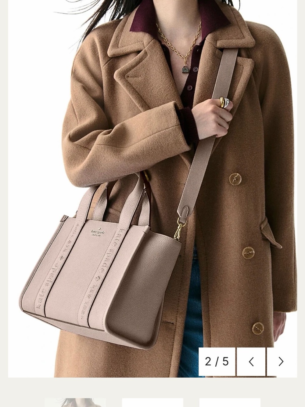 kate spade Blush Taupe Pebbled Leather Tote with Detachable Strap